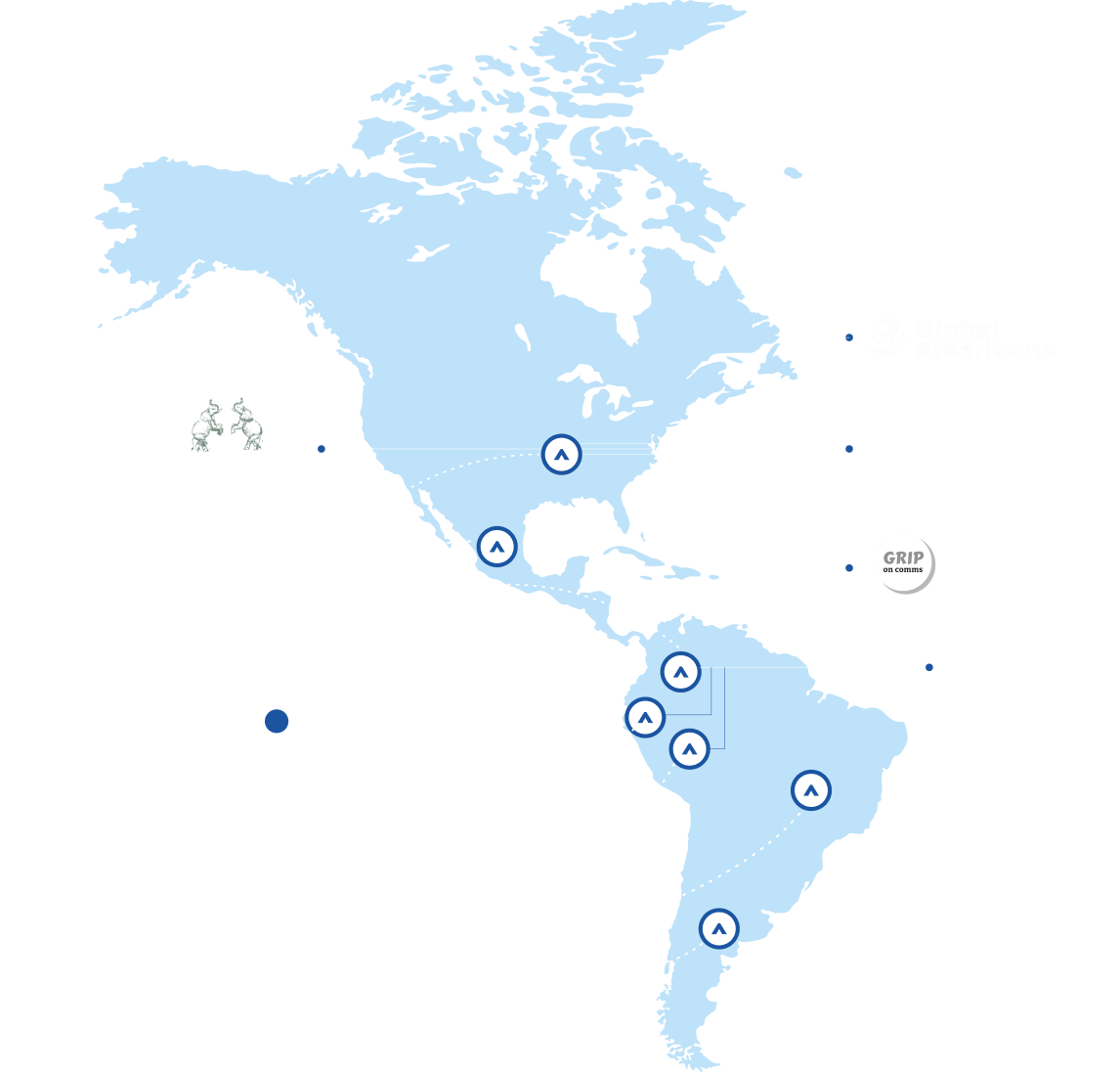 Mapa de presencia de GO Global Media en América